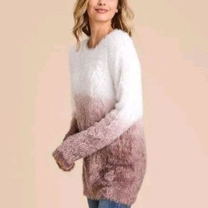 DOE & RAE Genesis Eyelash Dip Dye Ombre Sweater white and pink size M